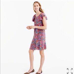 J. Crew Silk Dress Ruffle Vibrant Paisley F4349